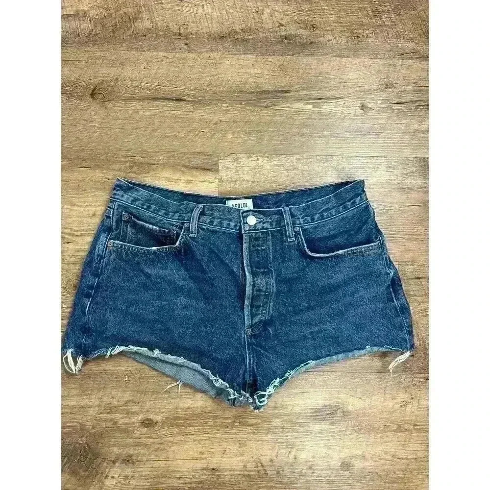 Agolde Parker Organic Cotton Denim Jean Shorts Button Fly Cut Off Women's 30